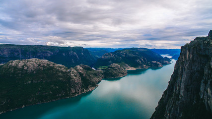 Naklejka na ściany i meble Beautiful summer vibrant view on famous Norwegian tourist place