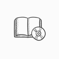 Audiobook and cd disc sketch icon.