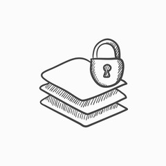 Stack of papers with lock sketch icon.