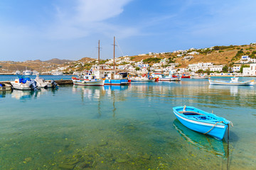 Fototapeta na wymiar Traditional fishing boats in Mykonos port, Mykonos island, Greece
