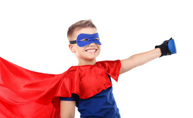 Superhero kid on light background