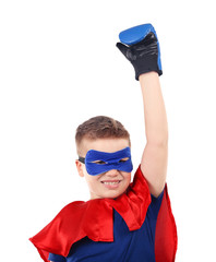 Superhero kid on light background
