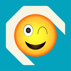 Emoticon wink face. Wink emoji. Isolated vector illustration on background. Emoji longshadow icon.