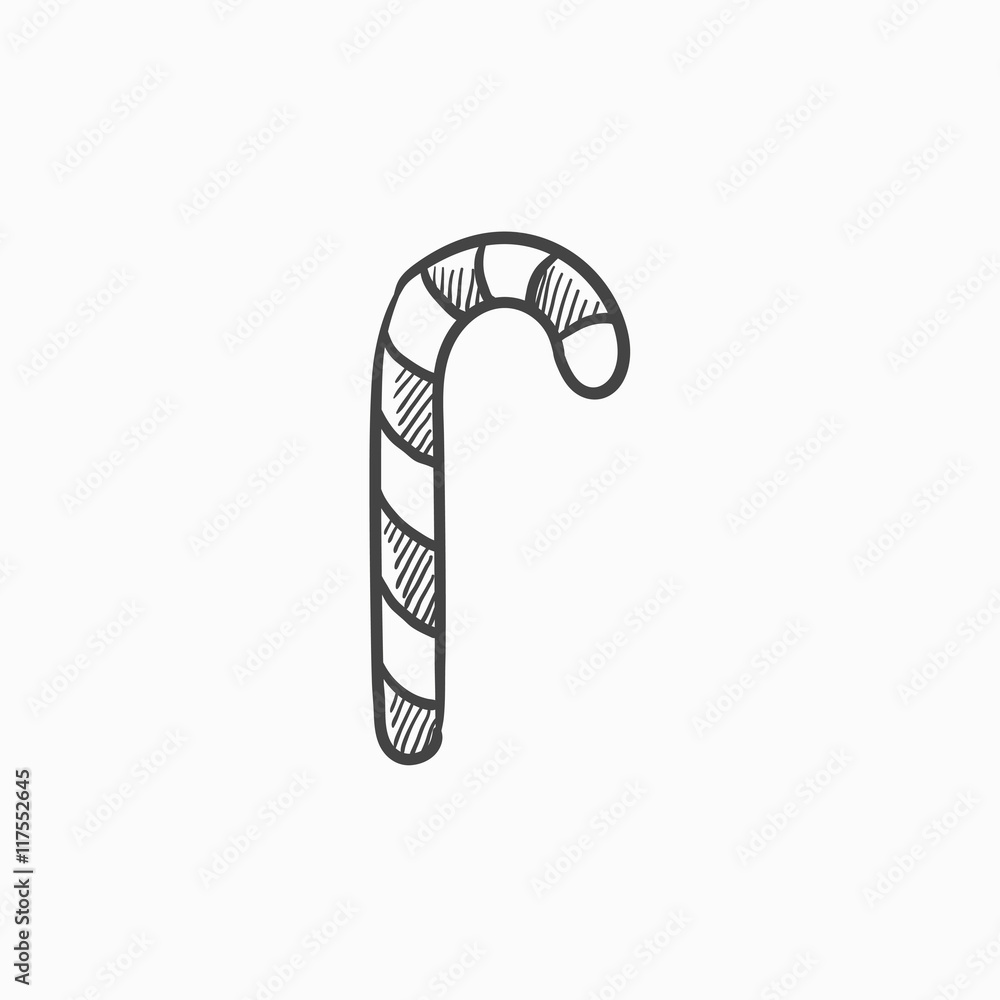 Sticker candy cane sketch icon.