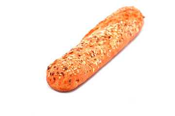 Baked bread with seeds isolated on white