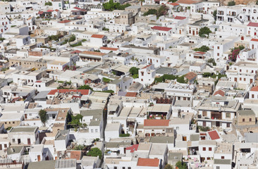 view over the city's rooftops. Lindos. Rhodes.