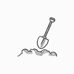 Mining shovel sketch icon.