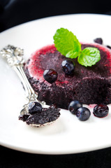 Homemade refreshing organic blueberry sorbet on a white plate with mint