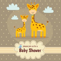 Baby shower invitation card with cute giraffes