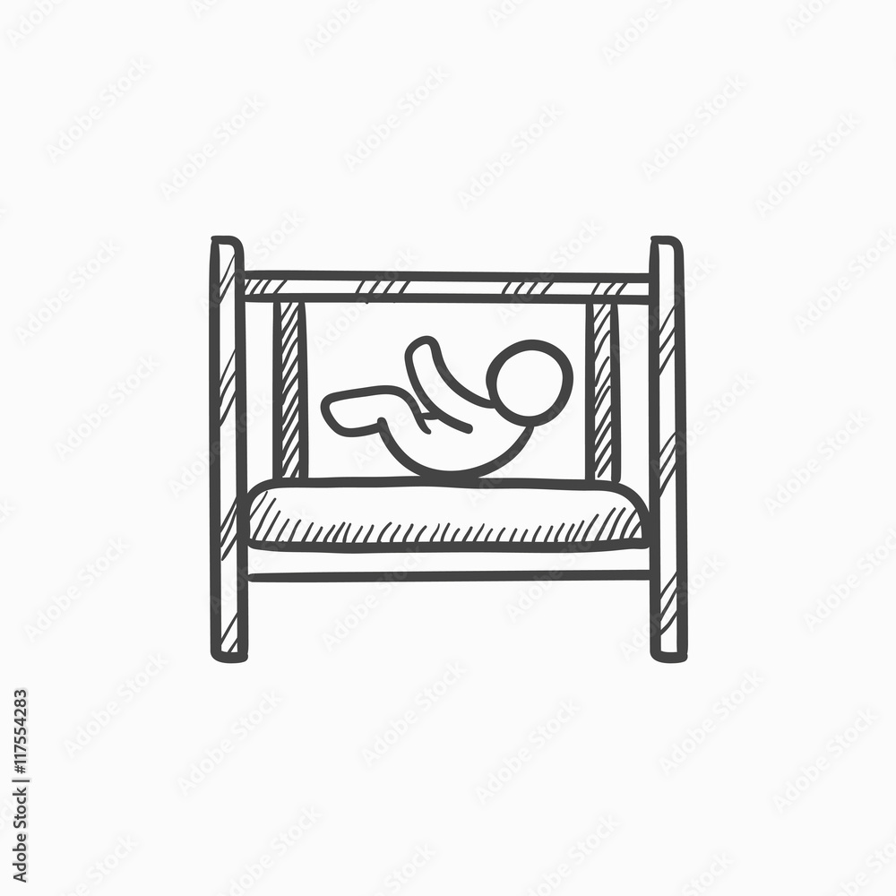 Canvas Prints baby laying in crib sketch icon.