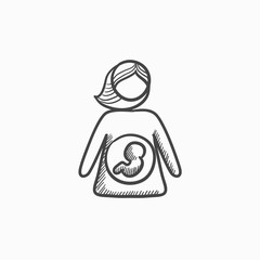 Baby fetus in mother womb sketch icon.