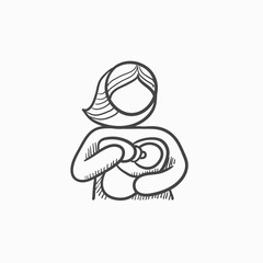 Woman nursing baby sketch icon.