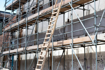 scaffolding at urban building currently under renovation