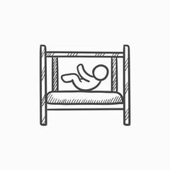 Baby laying in crib sketch icon.