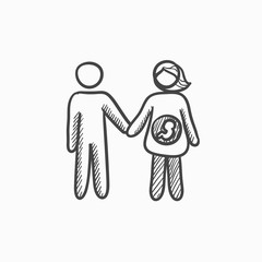 Husband with pregnant wife sketch icon.