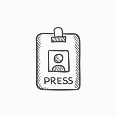 Press pass ID card sketch icon.