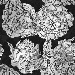 Seamless pattern with blossom and flower bud of peonies - 117554838