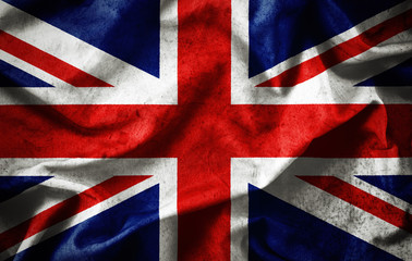 Closeup grunge of ruffled British flag