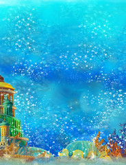 Cartoon underwater scene with castle - illustration for children