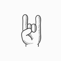 Rock and roll hand sign sketch icon.