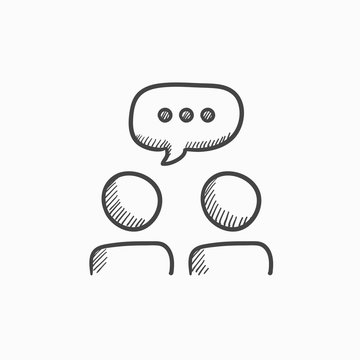 People with speech square above heads sketch icon.
