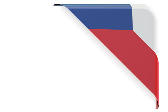 Czech flag corner, button, label. 3D rendering