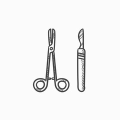Surgical instruments sketch icon.