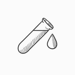 Test tube with drop sketch icon.