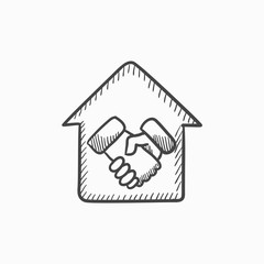 Handshake and house sketch icon.