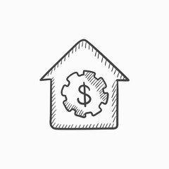House with dollar symbol sketch icon.