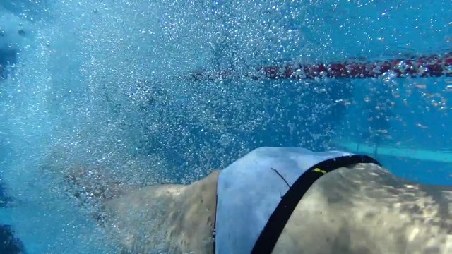 Underwater View Old Man Swimmer In Pool