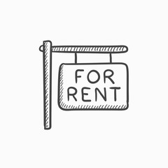For rent placard sketch icon.