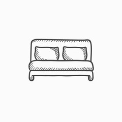 Double bed sketch icon.