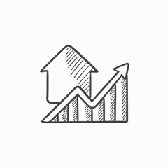 Graph of real estate prices growth sketch icon.