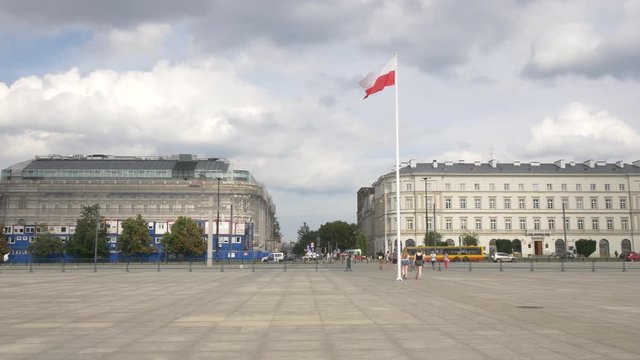 Polish flag on the square in Warsaw