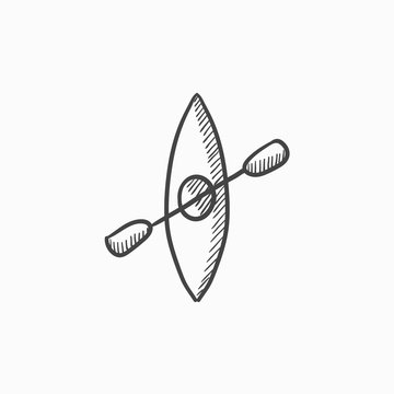 Kayak with paddle sketch icon.