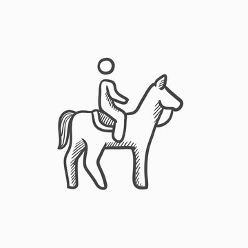 Horse riding sketch icon.
