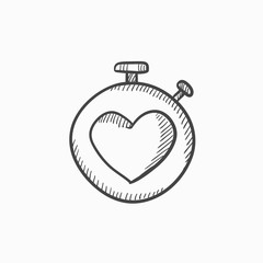 Stopwatch with heart sign sketch icon.