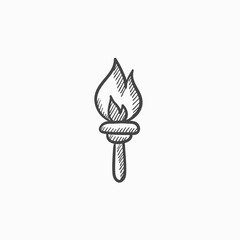 Burning olympic torch sketch icon.