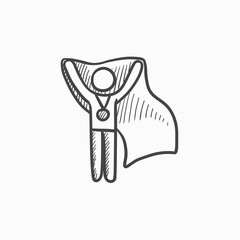 Medalist standing with flag sketch icon.