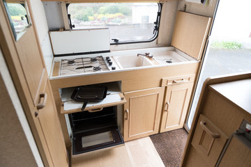 Kitchen area inside a caravan