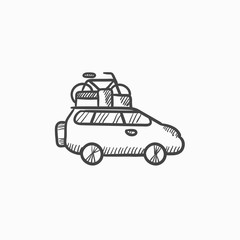 Fototapeta premium Car with bicycle mounted to the roof sketch icon.