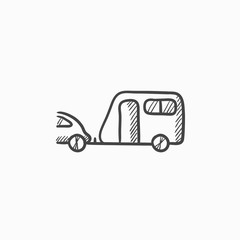 Car with caravan sketch icon.