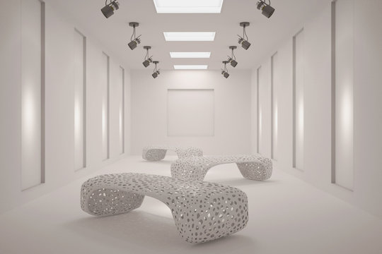White clean blank gallery with furniture