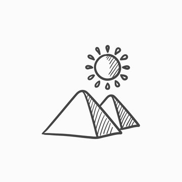 Egyptian pyramids sketch icon.