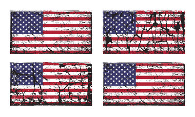 USA American grunge flag set, isolated on white background, vector illustration.