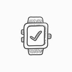 Smartwatch with check sign sketch icon.