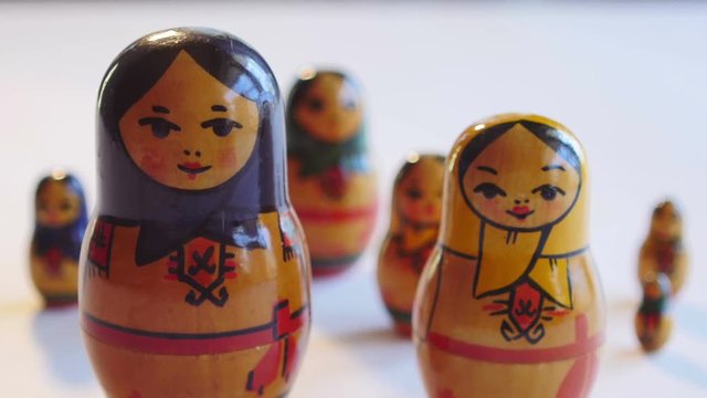 Close up of Matryoshka Doll on a white background in 4k