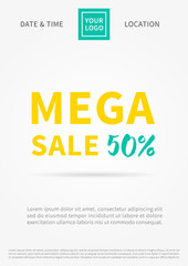 Banner Mega Sale 50% vector illustration on grey background. Advertising poster vector illustration. Promotion banner for shop, store.
