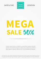 Obraz premium Banner Mega Sale 50% vector illustration on grey background. Advertising poster vector illustration. Promotion banner for shop, store. 